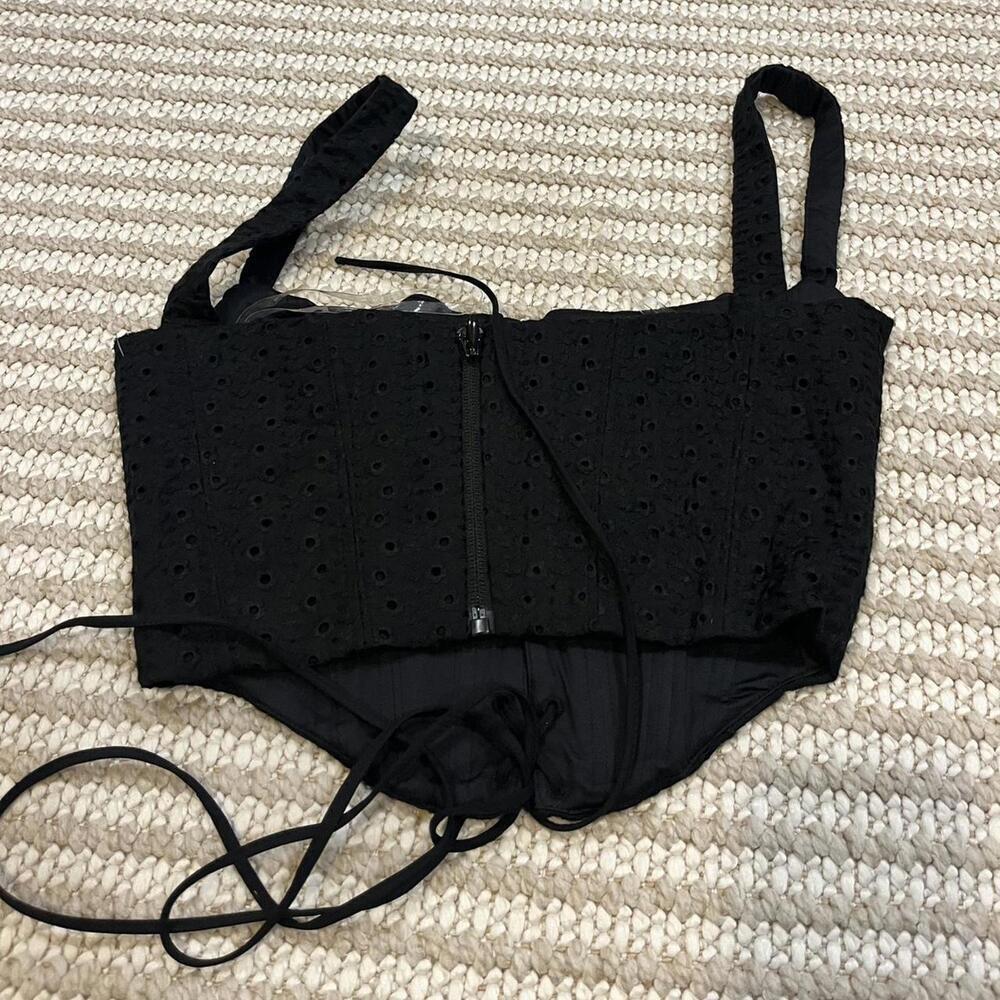 House of CB Cropped Eyelet Bustier Corset Top Black Lace Up - Picture 4 of 5